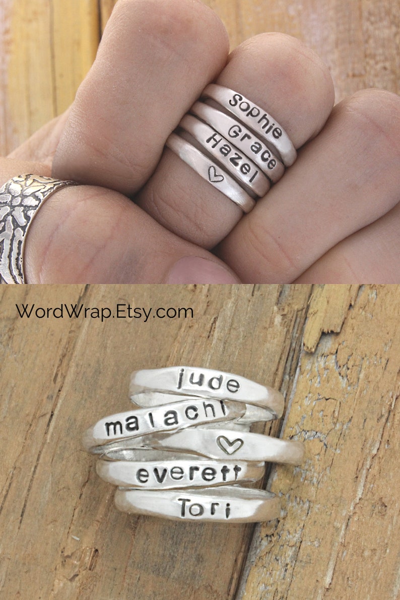 Mothers rings personalized stacking rings sterling silver Etsy