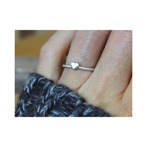 tiny minimalist rustic heart ring in sterling silver, dainty stackable rings