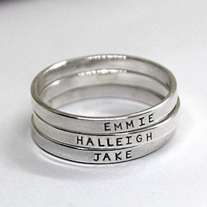minimalist personalized stacking name rings - 925 sterling silver - dainty mothers jewelry  - stackable set