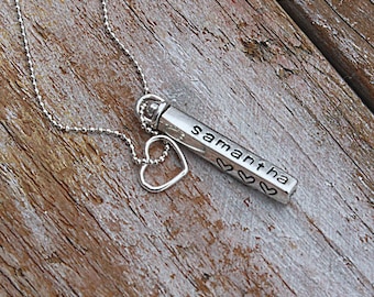 4-sided bar name necklace sterling silver - genuine birthstones - vertical bar necklace - personalized silver necklace - swivel bar necklace