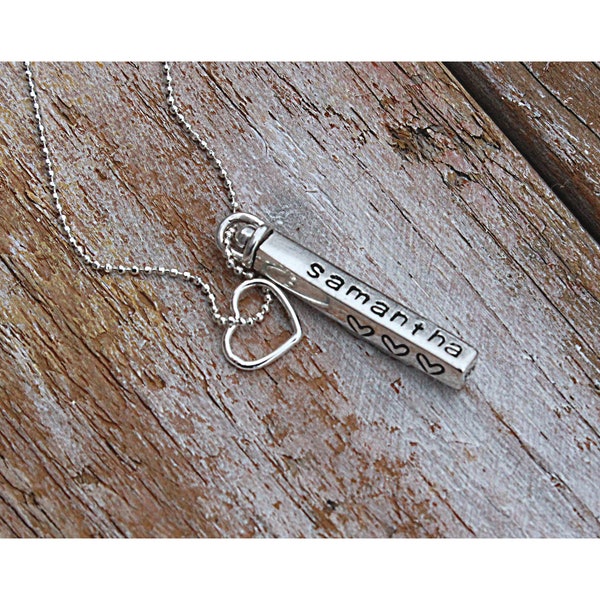 4-sided bar name necklace sterling silver - genuine birthstones - vertical bar necklace - personalized silver necklace - swivel bar necklace