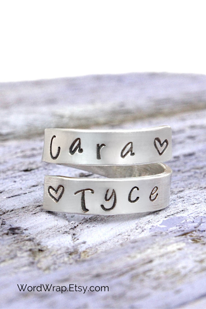 Personalized Wrap Ring Sterling Silver Mothers Ring Hand Etsy