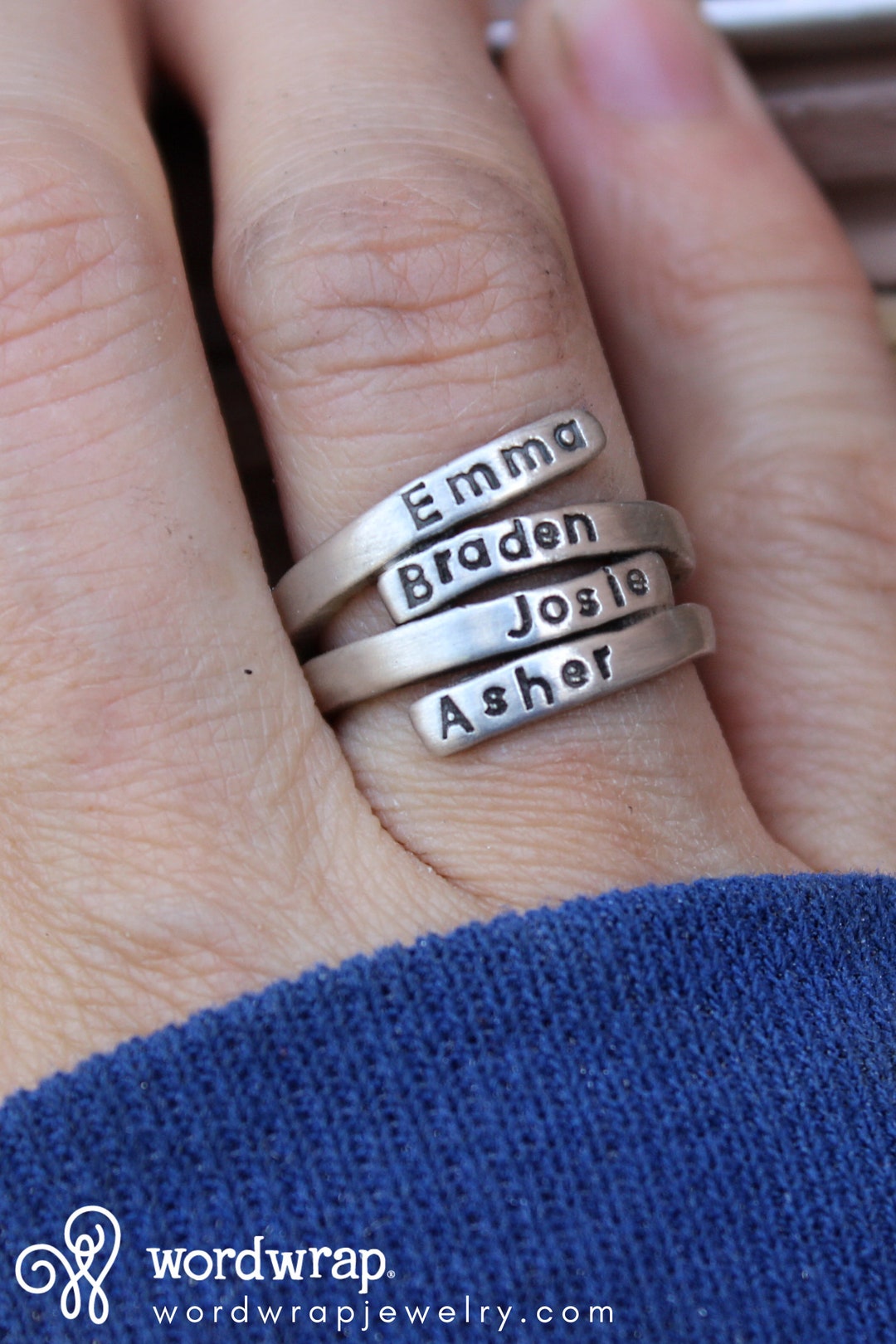 Mothers Ring Sterling Silver Name Ring Personalized Hand Etsy