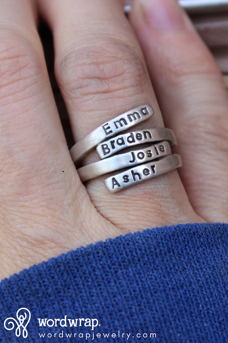 Mothers Ring Sterling Silver Name Ring Personalized Hand Etsy