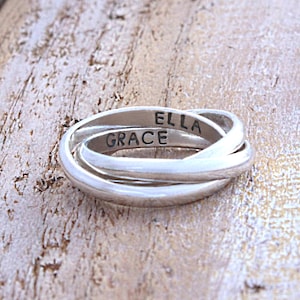 personalized interlocking name rings sterling silver, Russian wedding ring, mothers jewelry