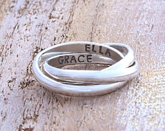 personalized interlocking name rings sterling silver, Russian wedding ring,  mothers jewelry