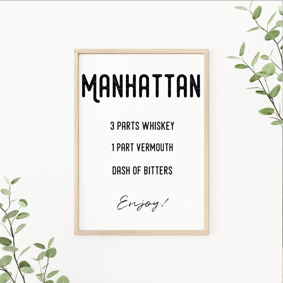 Manhattan Printable, Manhattan Recipe, Cocktail Printable, Whiskey Print, Manhattan Print - Etsy