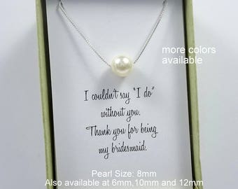 Floating Pearl Necklace, Swarovski Necklace, Single Pearl Necklace, Bridesmaid Necklace, Bridesmaid Gift, Wedding Necklace, Bridal Party