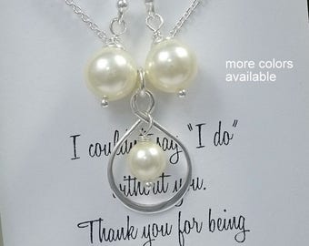 Infinity Jewelry Set, Infinity Necklace, Wedding Jewelry, Bridal Shower Gift, Pearl Jewelry Set, Bridesmaid Gift. Bridesmaid Necklace