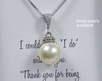 Bridesmaid Gift, Bridesmaid Necklace, Swarovski Necklace, Ivory Pearl Necklace, Will You Be My Bridesmaid, Bridal Party Gift