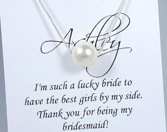 Simple Pearl Necklace, Swarovski Necklace, Floating Pearl Necklace, Bridesmaid Necklace, Bridesmaid Gift, Wedding Necklace, Pearl Necklace