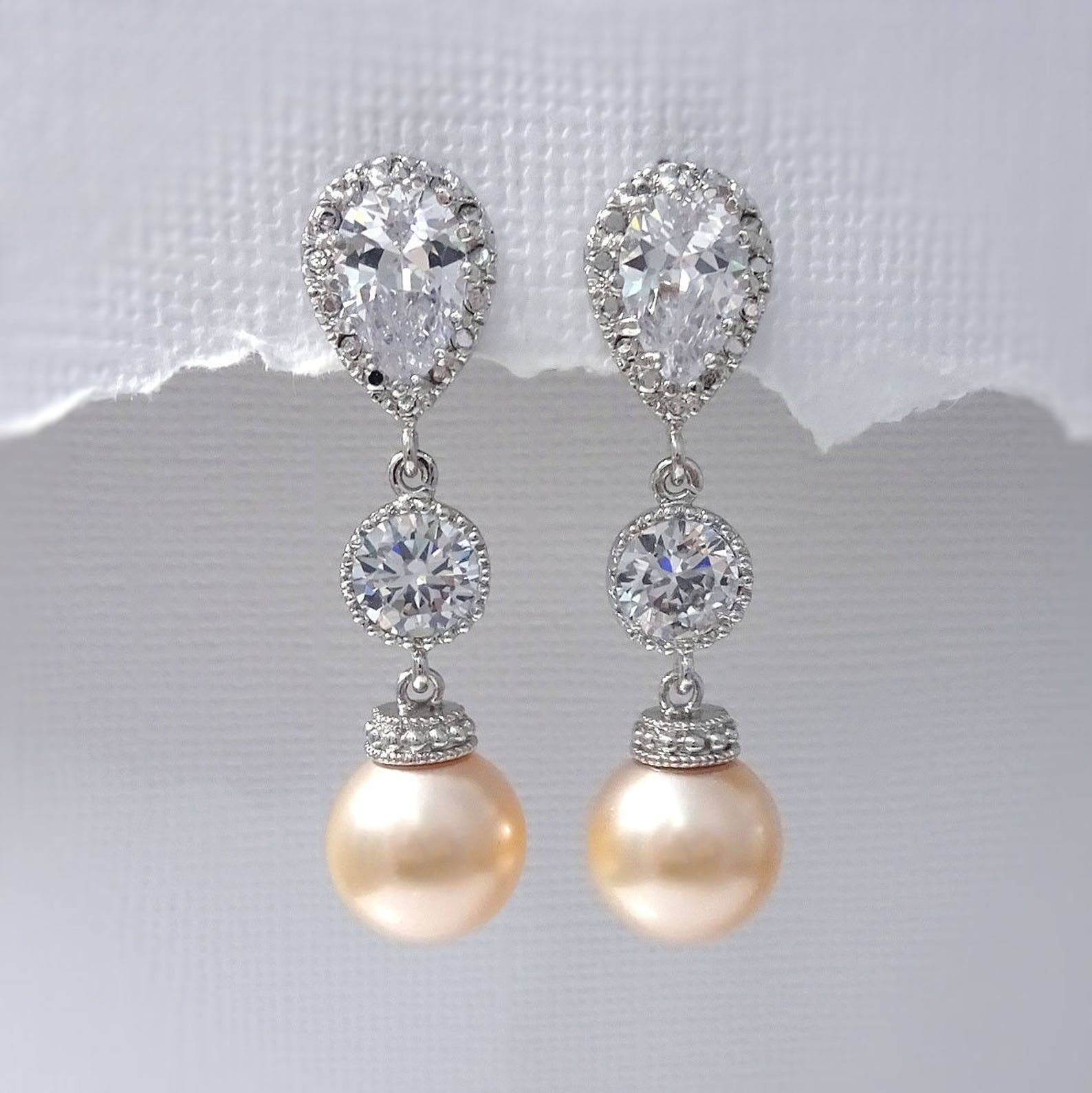 Peach Earrings Peach Pearl Earrings Peach Wedding Earrings - Etsy