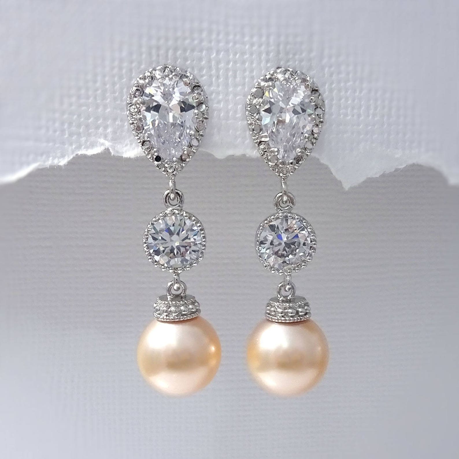 Peach Earrings Peach Pearl Earrings Peach Wedding Earrings Etsy