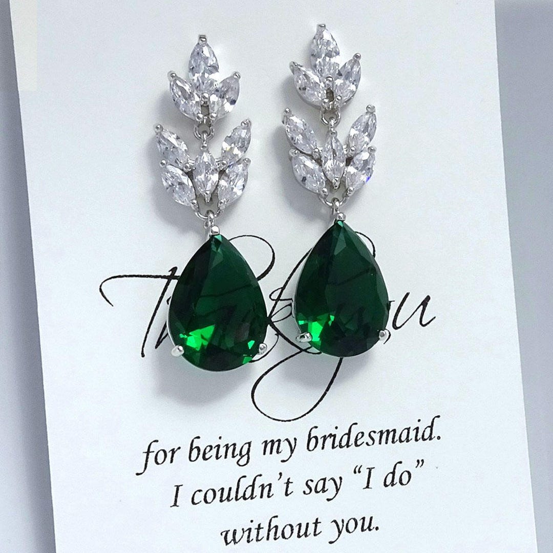 Dark Green Earrings, Green Earrings, Green Wedding Earrings, Bridesmaid ...
