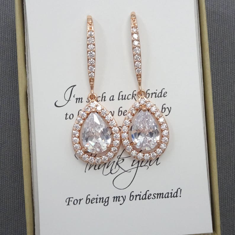 Rose Gold Earrings Bridesmaid GIft Wedding Earrings Rose | Etsy