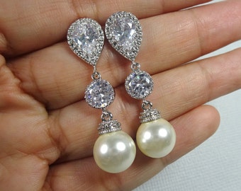 Pearl Bridal Earrings, Ivory Pearl Earrings, Wedding Earrings, Bridesmaid Gift Earrings, Pearl Dangle Earrings, Pearl Wedding Earrings