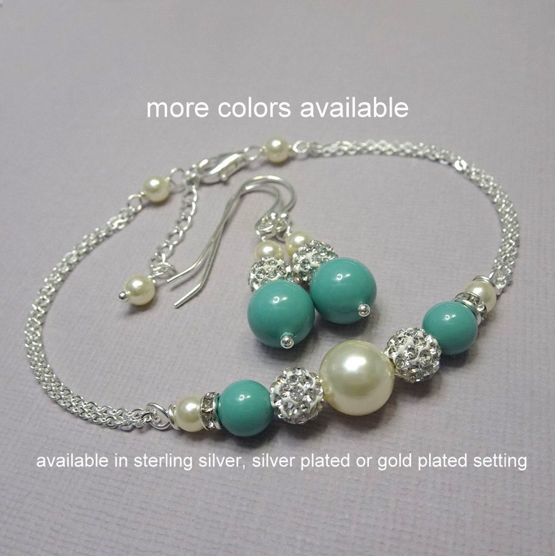 Bridesmaid Gift Pearl Jewerly Bridesmaid Jewelry Set Teal Wedding Jewelry Bridesmaid Bracelet Teal Jewelry Set Turquoise Green