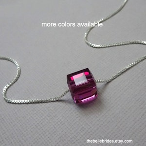 Fuschia Crystal Cube Necklace, Hot Pink Necklace, Choker Necklace, Sterling Silver, Swarovski Crystal, Crystal Necklace, Girlfriend Gift