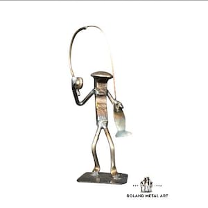 Fisherman | Metal Art | fisherman figurine | Railroad spike art | Metal Art fishing | lunker fish | fishing
