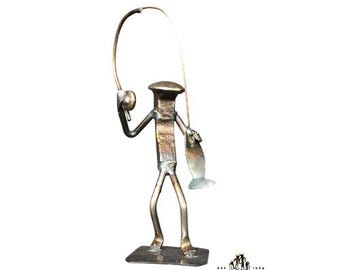 Fisherman | Metal Art | fisherman figurine | Railroad spike art | Metal Art fishing | lunker fish | fishing