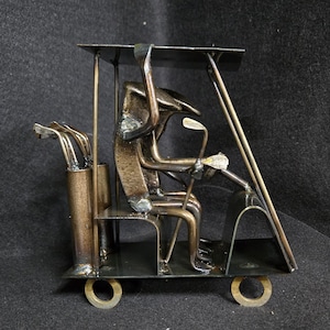 Golf Cart | Metal Art | Golf figurine | Railroad spike art | Golfer Gift | Golf Art