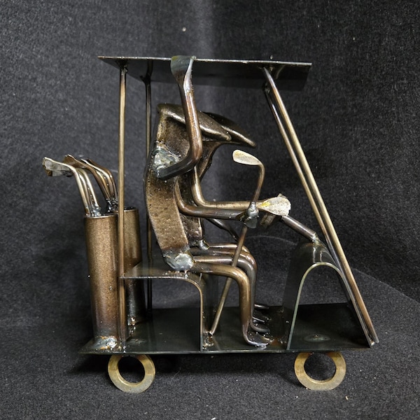 Golf Cart | Metal Art | Golf figurine | Railroad spike art | Golfer Gift | Golf Art