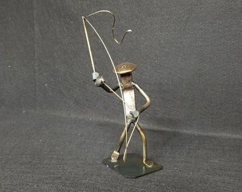 Fly Fisherman | Metal Art | fisherman figurine | Railroad spike art | Metal Art fishing | fly fish | fishing