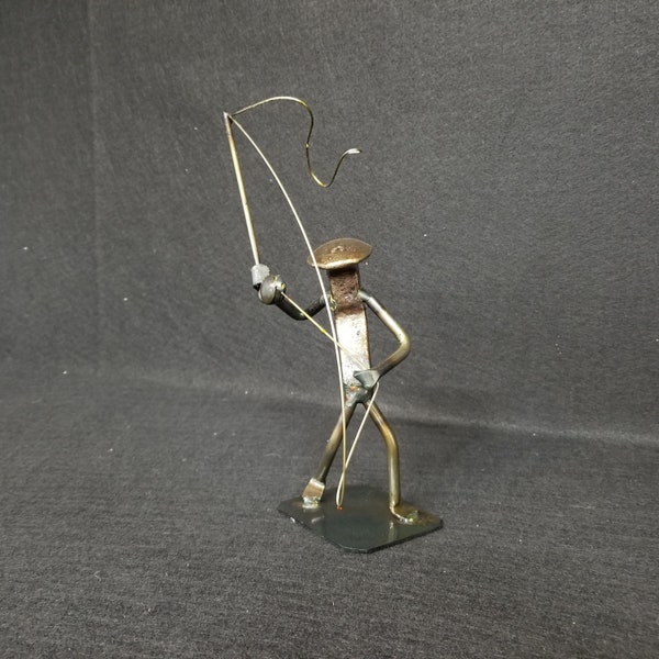 Fly Fisherman | Metal Art | fisherman figurine | Railroad spike art | Metal Art fishing | fly fish | fishing