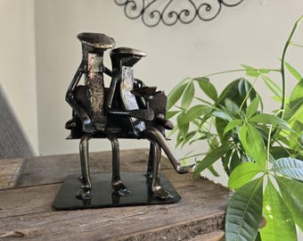Couple on Bench | Metal Art | Couple figurine | Railroad spike art | Metal Art couple | anniversary gift