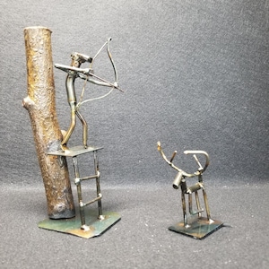 Arte de metal de cazador con arco / Cazador con arco / Arte de metal / Figura de caza / Arte de clavos de ferrocarril / Arte de metal de caza / Caza / Arco y flecha / Ciervo