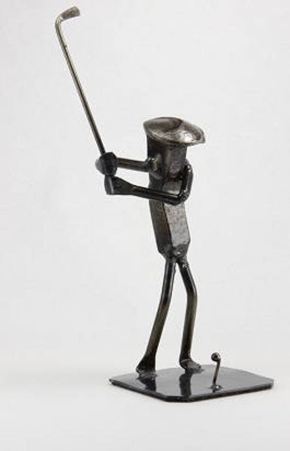 Golfer | Metal Art | Golf Figurine | Railroad Spike Art | Metal