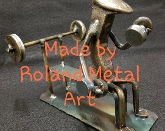 Weight Lifter   Metal Art | Weight Lifting figurine | Railroad spike art | Metal Art Weight lifting | workout art