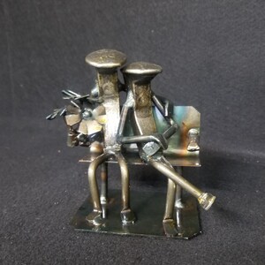 Couple on Bench - Romantic Railroad Spike Sculpture