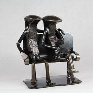 Couple on Bench | Metal Art | Couple figurine | Railroad spike art | Metal Art couple | anniversary gift