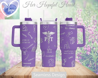 Fysiotherapie lasergegraveerd bekerontwerp, 40oz beker volledige wrap, SVG, ALLEEN laserbestand, naadloos ontwerp, bekeromslag voor roterende laser