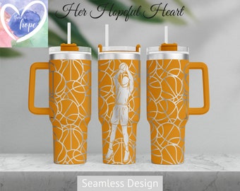 Vaso de 40 oz con diseño de jugador de baloncesto grabado a láser, envoltura completa, SVG, solo archivo láser, diseño sin costuras, envoltura para láser rotatorio
