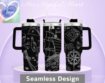 Piraten Laser gravierte Tumbler Design, 40 Unzen Tumbler Full Wrap, SVG, NUR Laser-Datei, nahtloses Design, Tumbler Wrap für Laser Rollschneider
