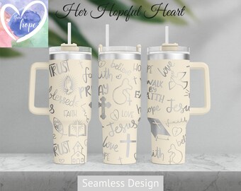 Diseño de vaso Faith grabado a láser, envoltura completa para vaso de 40 oz, SVG, solo archivo láser, diseño sin costuras, envoltura para vaso rotatorio láser