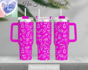 Make-up lasergegraveerd bekerontwerp, 40oz beker volledige wrap, SVG, ALLEEN laserbestand, naadloos ontwerp, bekeromslag voor roterende laser