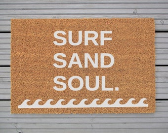 Surf Sand Soul Beach Door Mat, FREE UK POSTAGE, Coir Door Mat, Welcome Mat, Beach Decor, Beach House Mat, Surf Decor, Unique Gift