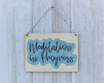 Reversible Wooden Sign, Meditation in Progress, Please Bring Tea, FREE UK POSTAGE, String to Display, Meditation Room, Decor, Spiritual Gift