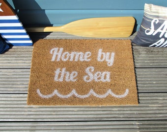 Coastal Door Mat 'Home By The Sea' FREE UK POSTAGE Natural Coir Beach House Seaside Welcome Mat Rustic Home Decor House Warming Unique Gift