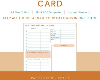 Pattern Record Card | Sewing Pattern Organiser | PDF download