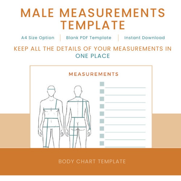 Male Body Measurement Template for Sewing | PDF download