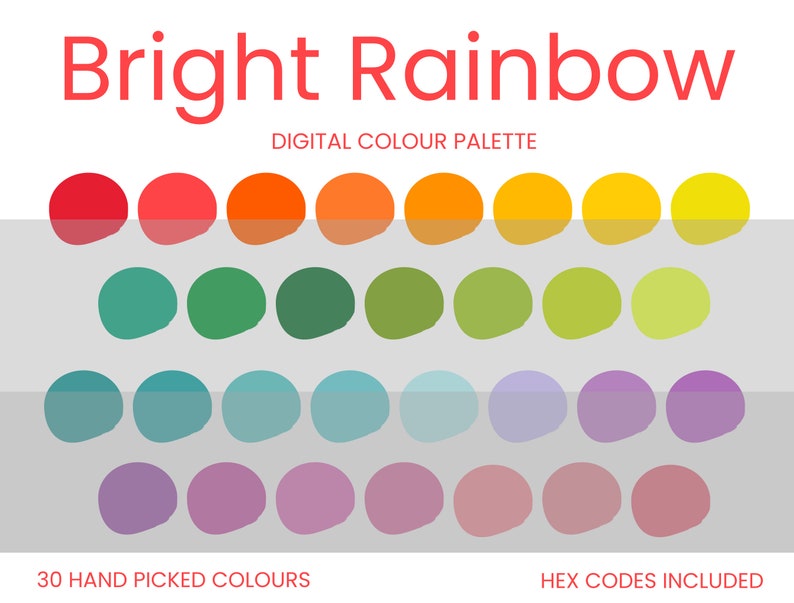 Bright Rainbow Digital Colour Palette Brand Colour Palette Colour HEX Codes Instant Download image 1