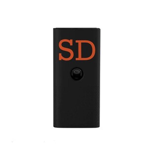 May include: Black portable speaker with the letters "SD" in orange on the front.