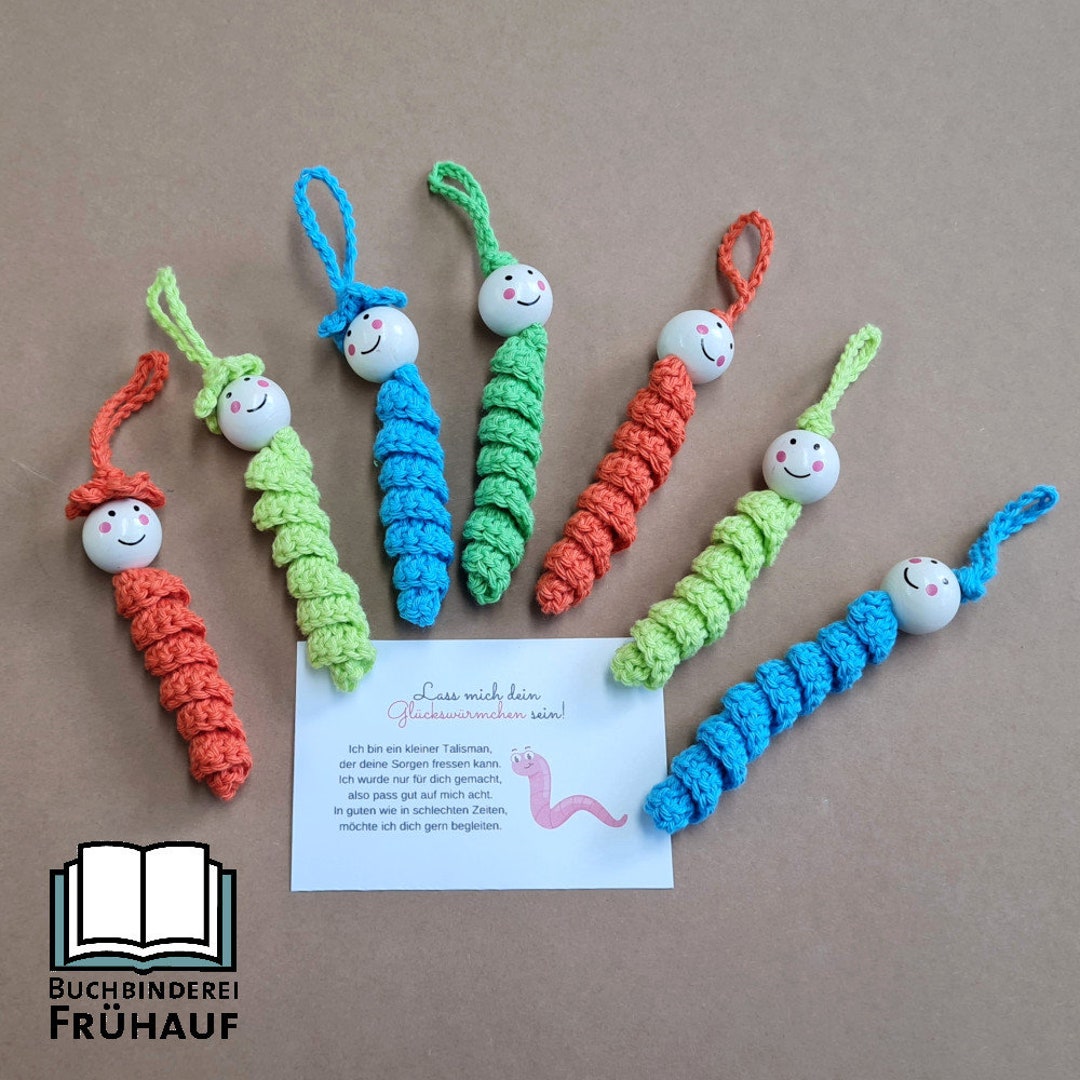 Glückswürmchen Sorgenwürmchen Worry Worm Different Colors With or