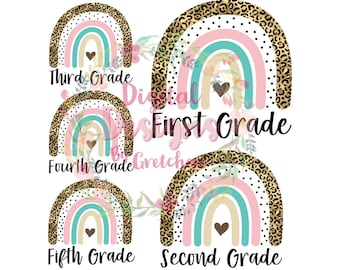 1st through 5th grade Rainbow PNG digital download sublimation school