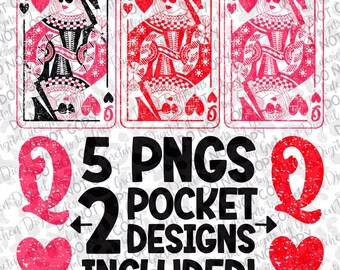 Queen of Hearts sunglasses red card 3 PNG & 2 pocket designs color variations digital download sublimation DTF DTG Valentine’s Day boujie