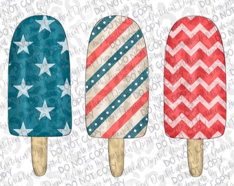 Fourth of July red white and blue popsicles cute for kids PNG digital download sublimation patriotic customizable